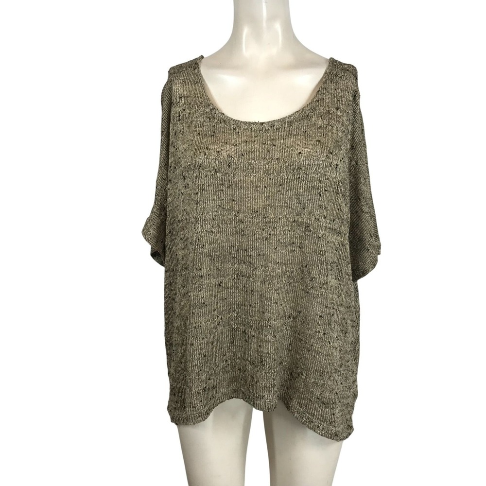 BOBEAU - WOMENS LARGE - TAUPE SHORT SLEEVE ROUND NECK RAYON BLEND SWEATER